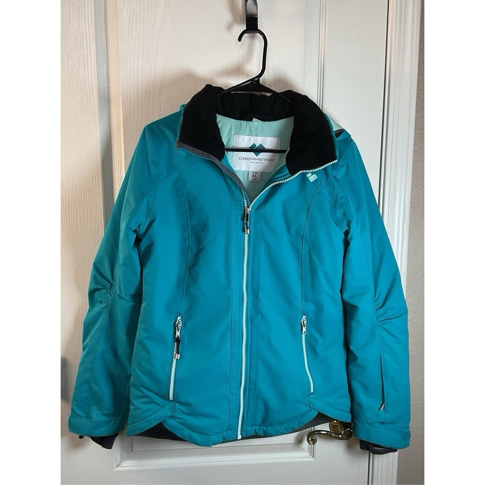 Obermeyer Junior Jacket XL Blue Black Zip Up Winter Coat Teens Pre-Owned Fair
